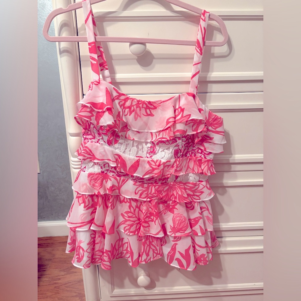 Lily Pulitzer Olive Top in Pink Resort White Size 10